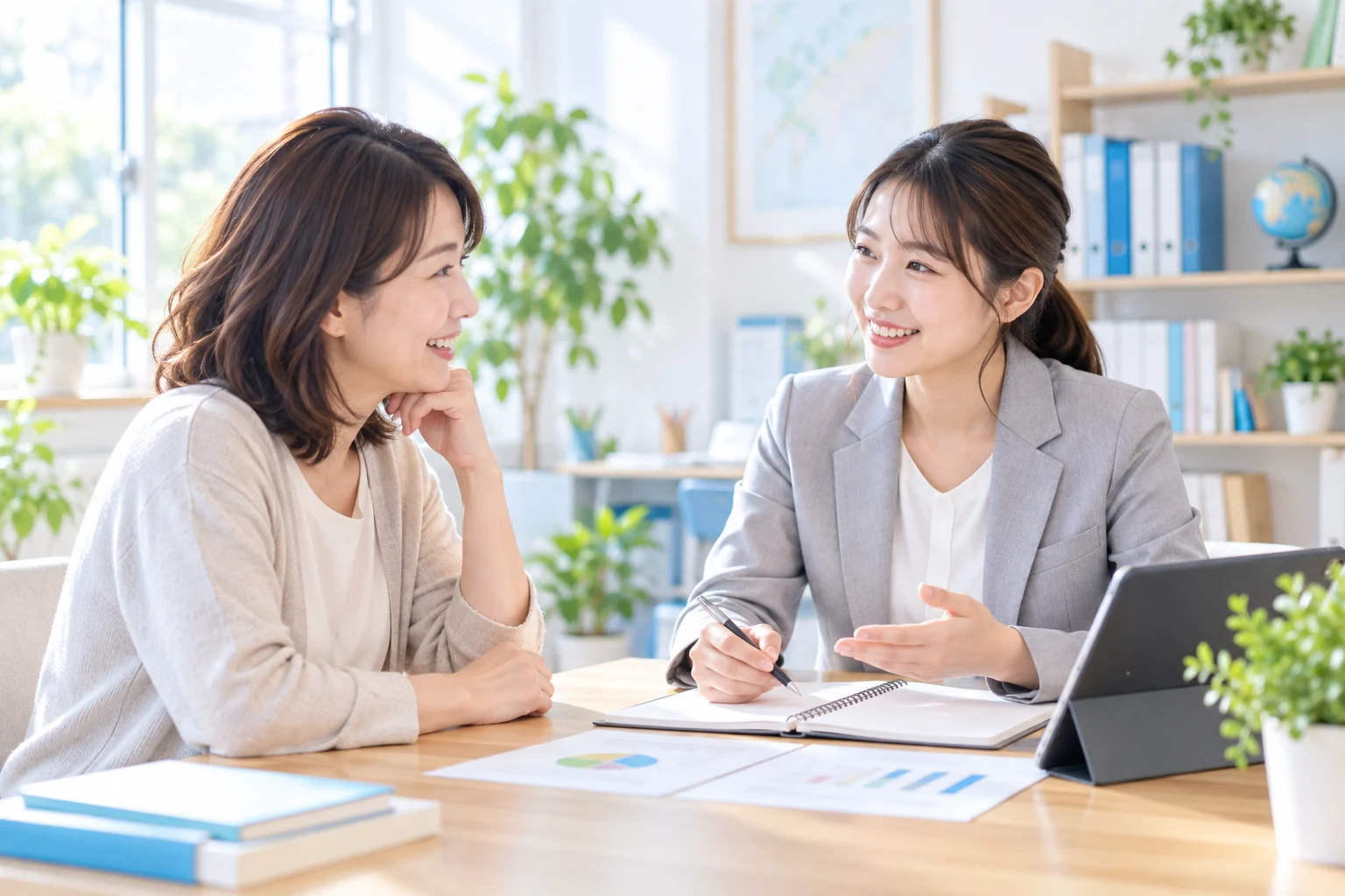保護者と講師が学習相談をする様子