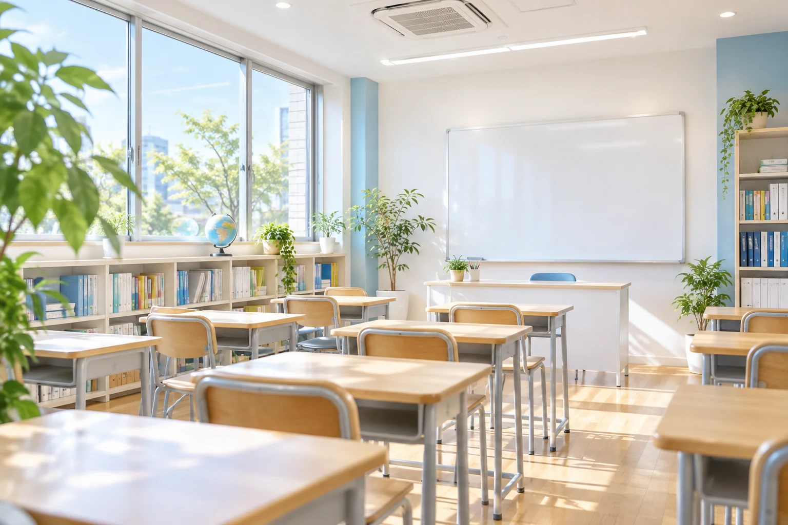 自然光が入る明るく清潔な教室