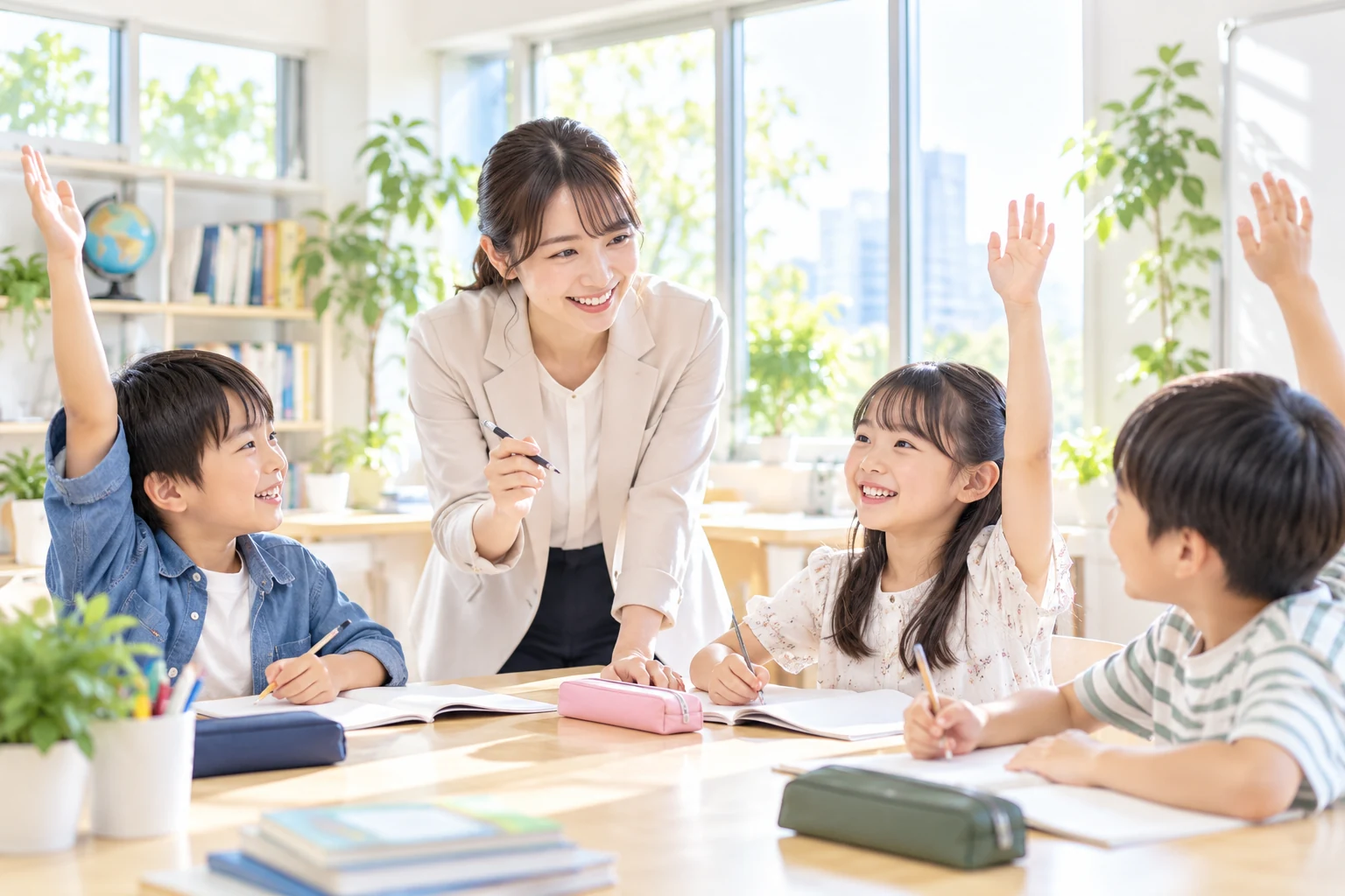 先生と小学生3人の少人数授業