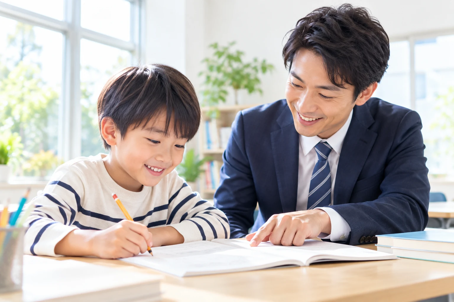 先生と小学生の一対一の個別指導