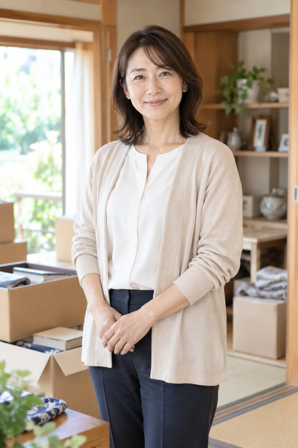 ご本人と女性スタッフが思い出の品を確認する生前整理イメージ
