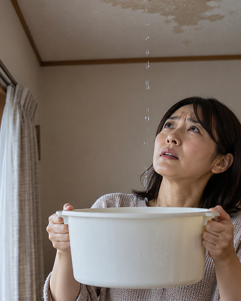 天井の雨染みを心配する住人のイメージ